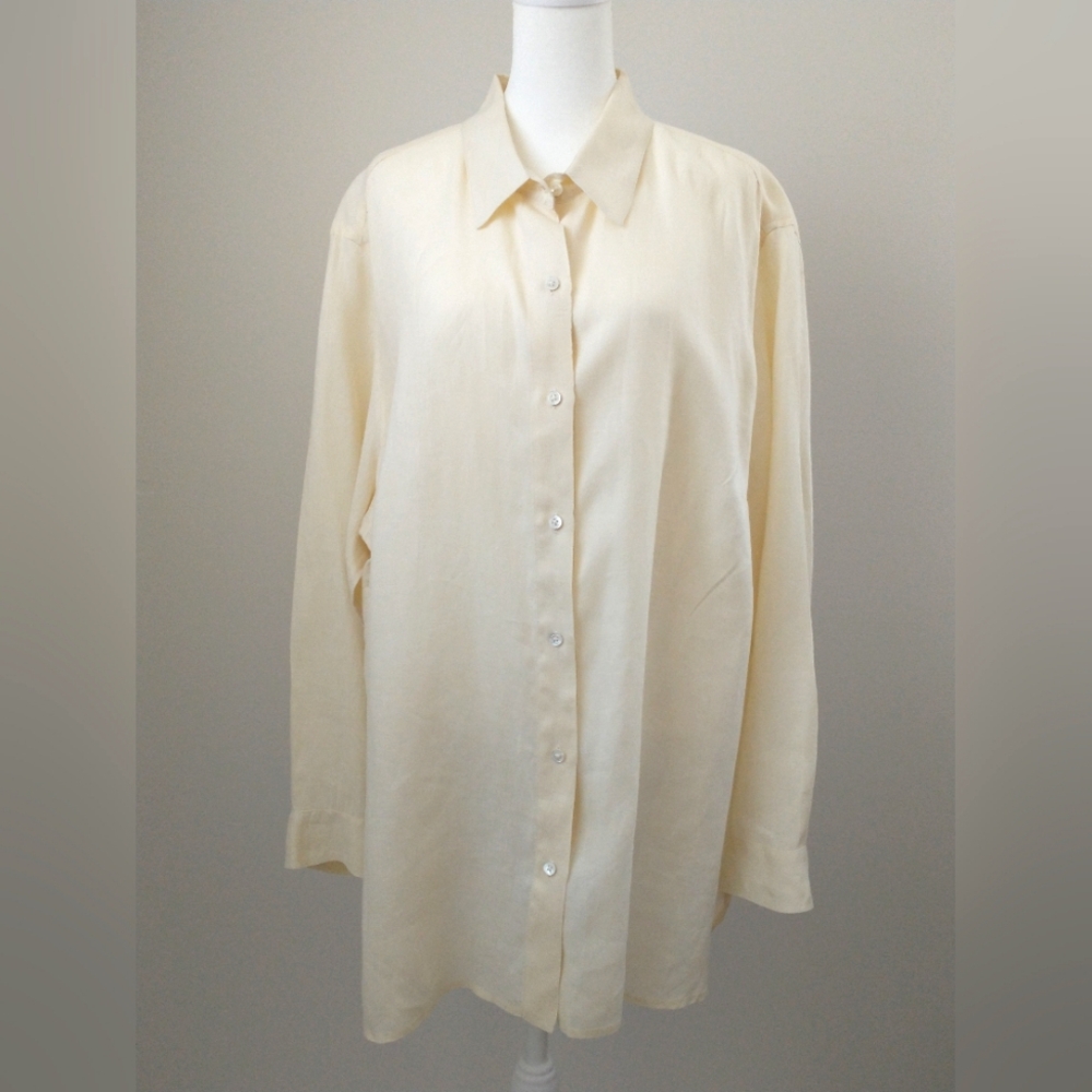 J. Jill pale yellow 100% linen button down shirt 2X